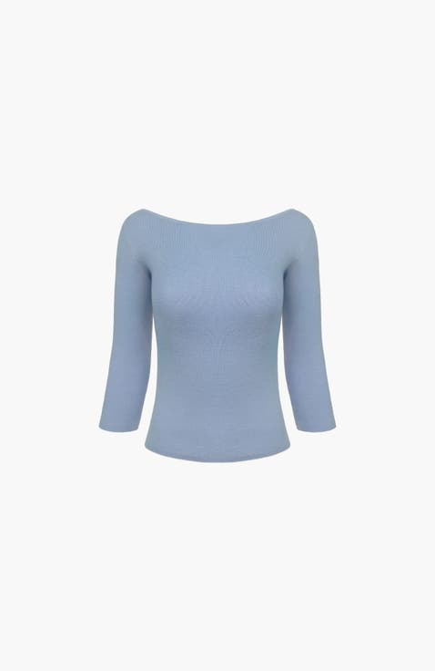 Knit 3/4 Sleeve Boat Neck Top