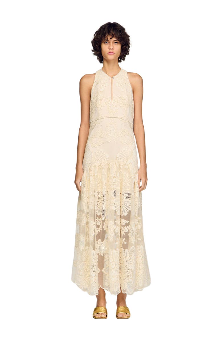 SANDRO Floral cotton guipure maxi dress, Main, color, Vanilla
