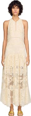 SANDRO Floral cotton guipure maxi dress