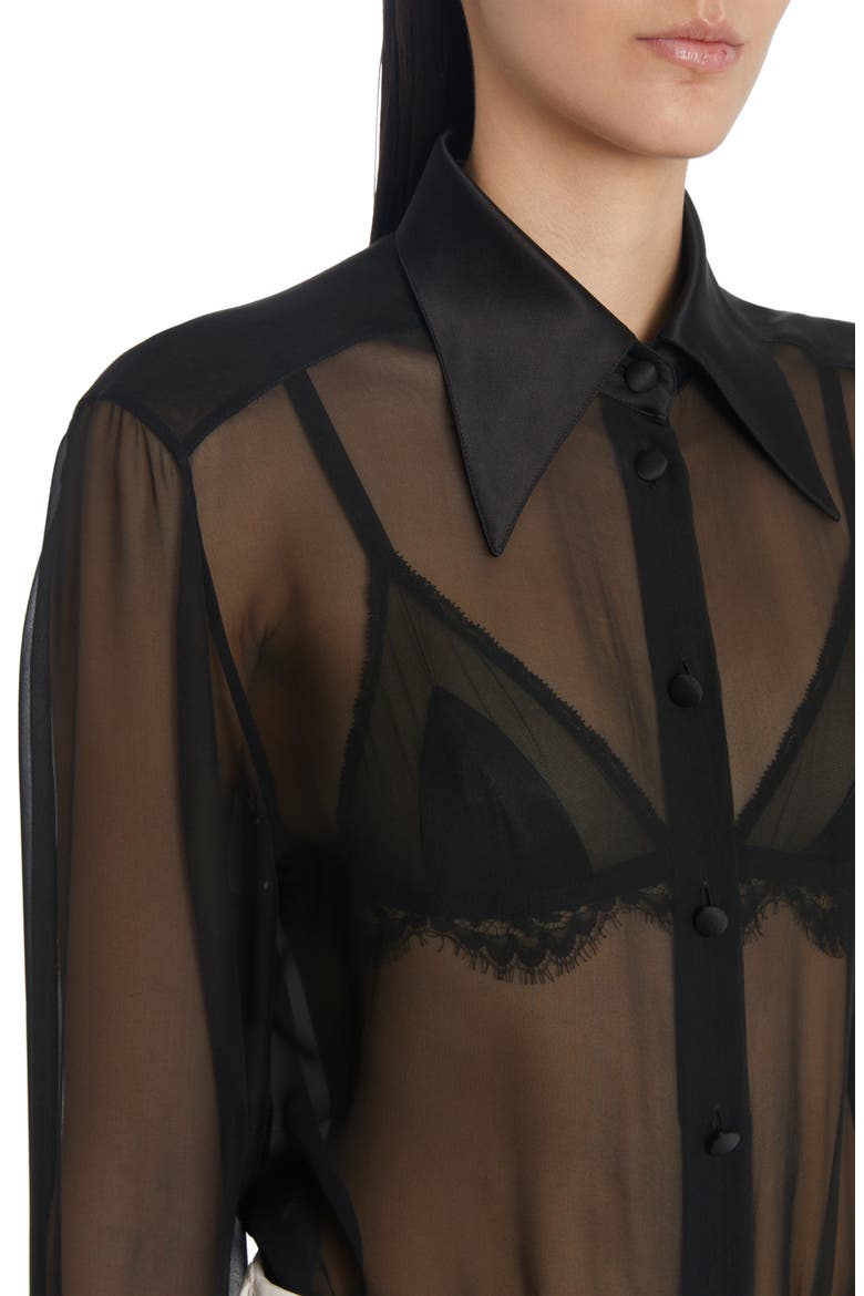 Sheer Stretch Silk Chiffon Blouse, Alternate, color, BLACK