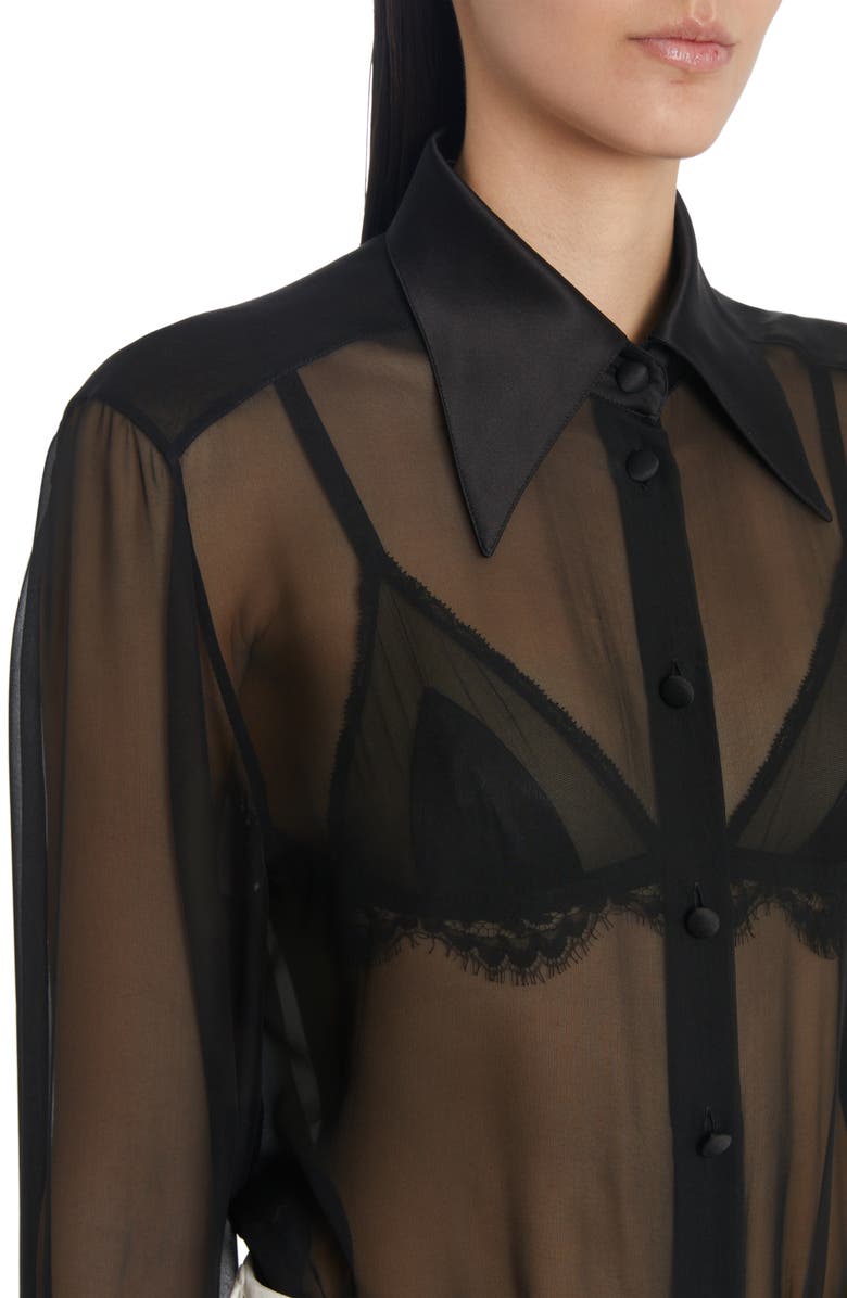 Dolce&Gabbana Sheer Stretch Silk Chiffon Blouse, Alternate, color, 