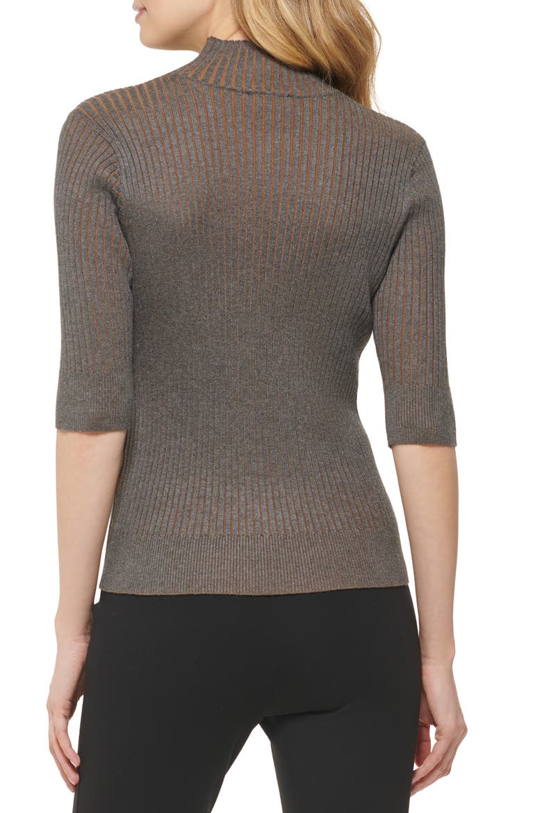 Mock Neck Rib Sweater, Alternate, color, GRAPHITE/ LUGGAGE