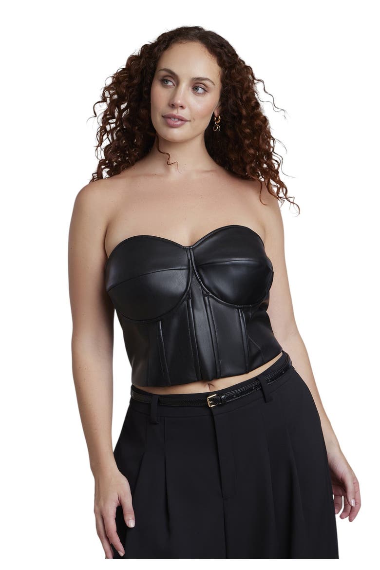 Faux Leather Lace Up Bustier Top (plus), Main, color, BLACK ONYX