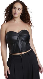 ELOQUII Faux Leather Lace Up Bustier Top