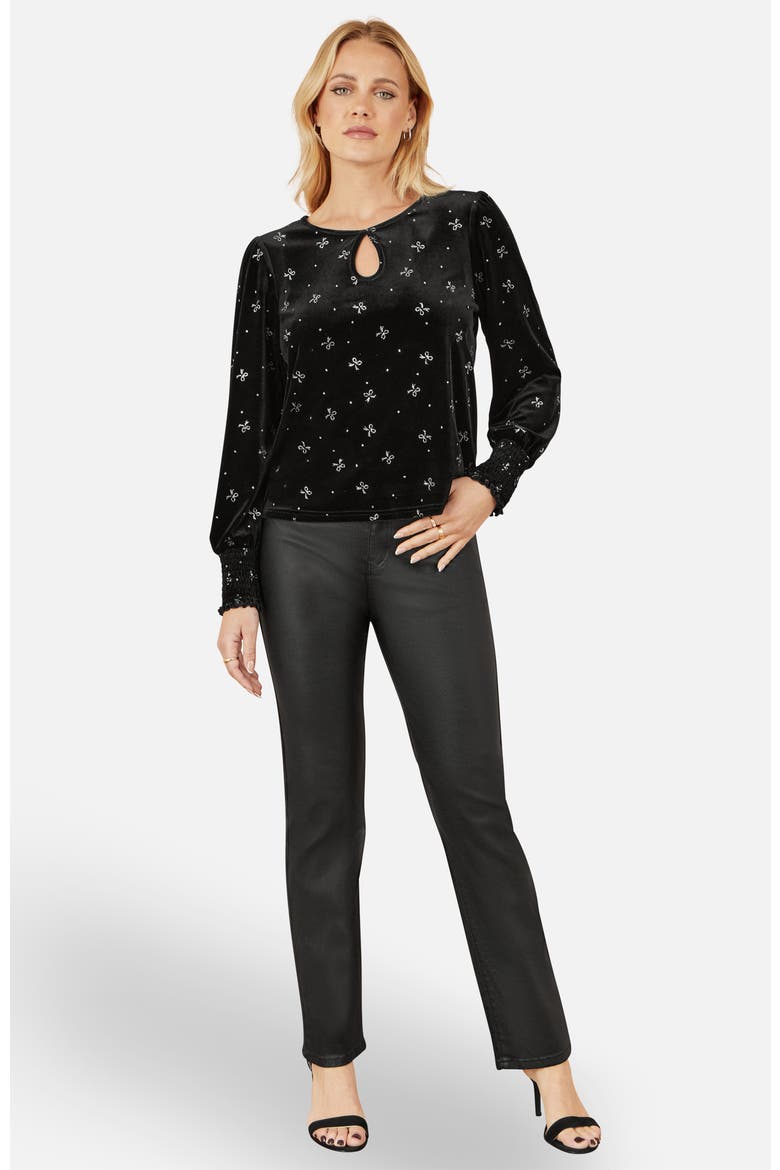 Sparkle Bow Print Velvet Top, Alternate, color, Black