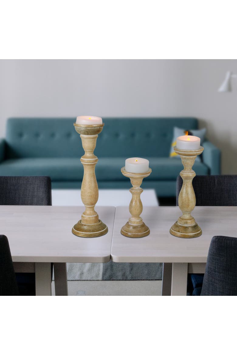 Tuli Mango Wood Candleholders - Set of 3, Alternate, color, Soft Whitewash