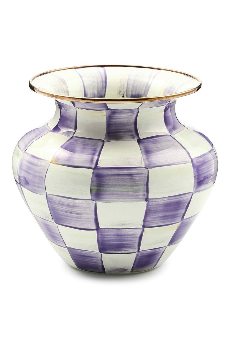 Violet Check Large Enameled Steel Vase, Main, color, VIOLET