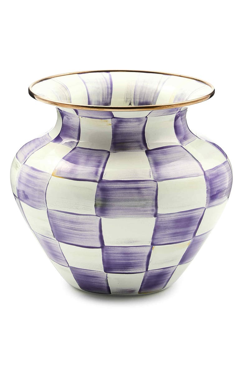 MACKENZIE CHILDS Violet Check Large Enameled Steel Vase, Main, color, Violet