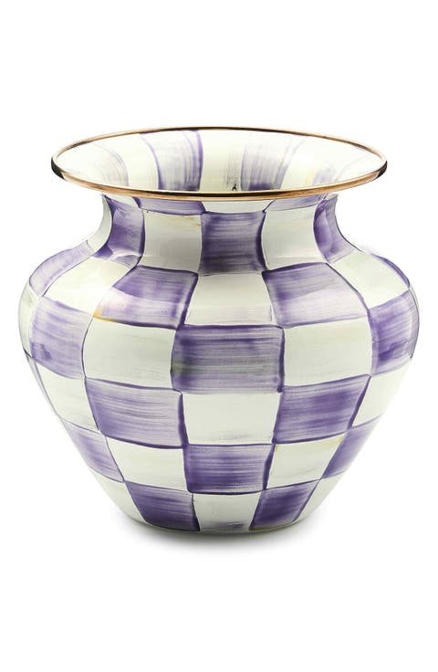 Violet Check Large Enameled Steel Vase