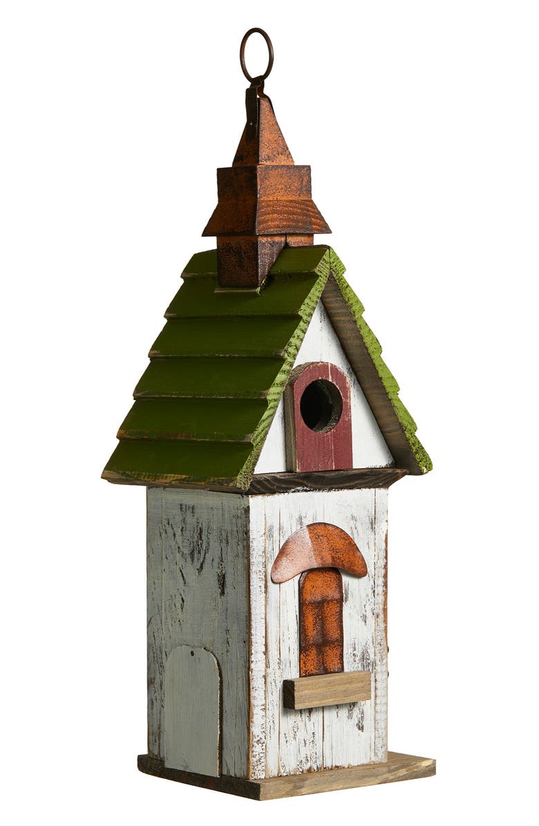 Glitzhome 15.75"H Distressed Solid Wood Decorative Outdoor Garden Birdhouse, Alternate, color, Green