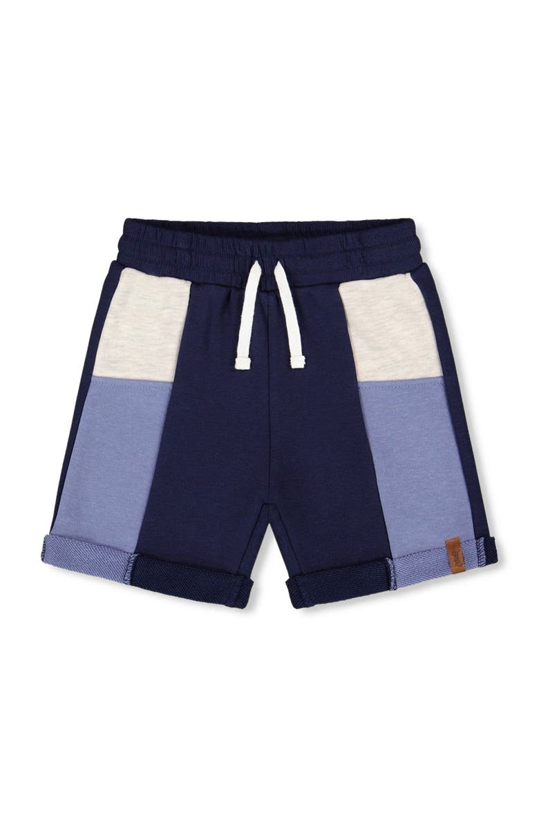 Deux par Deux Little Boy's French Terry Color Block Short Blue, Navy And Cream, Main, color,