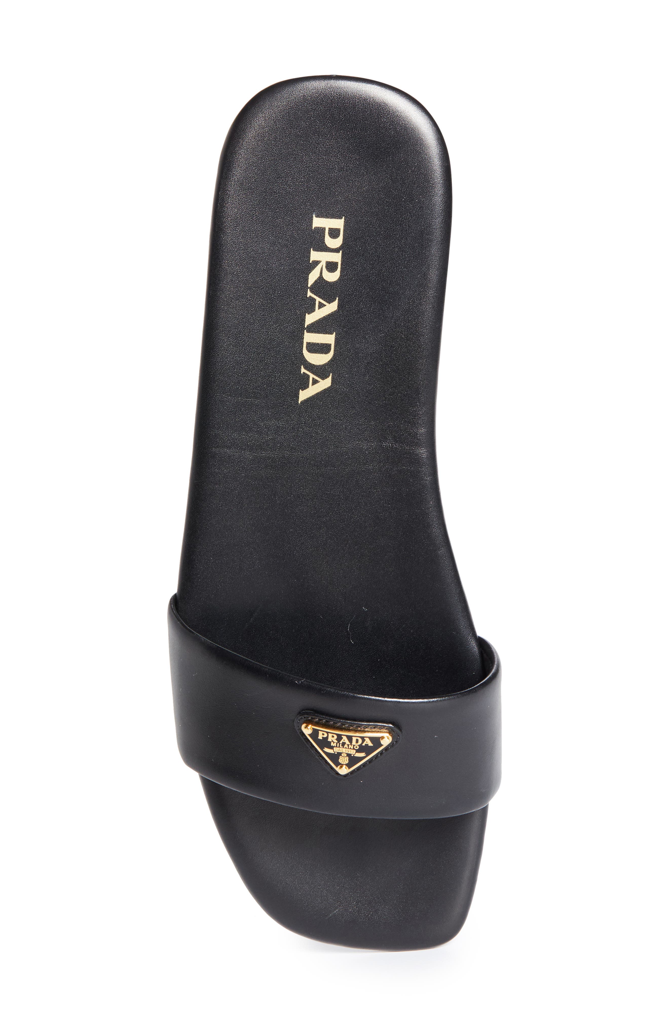 Prada Triangle Logo Slide Sandal, Alternate, color, 