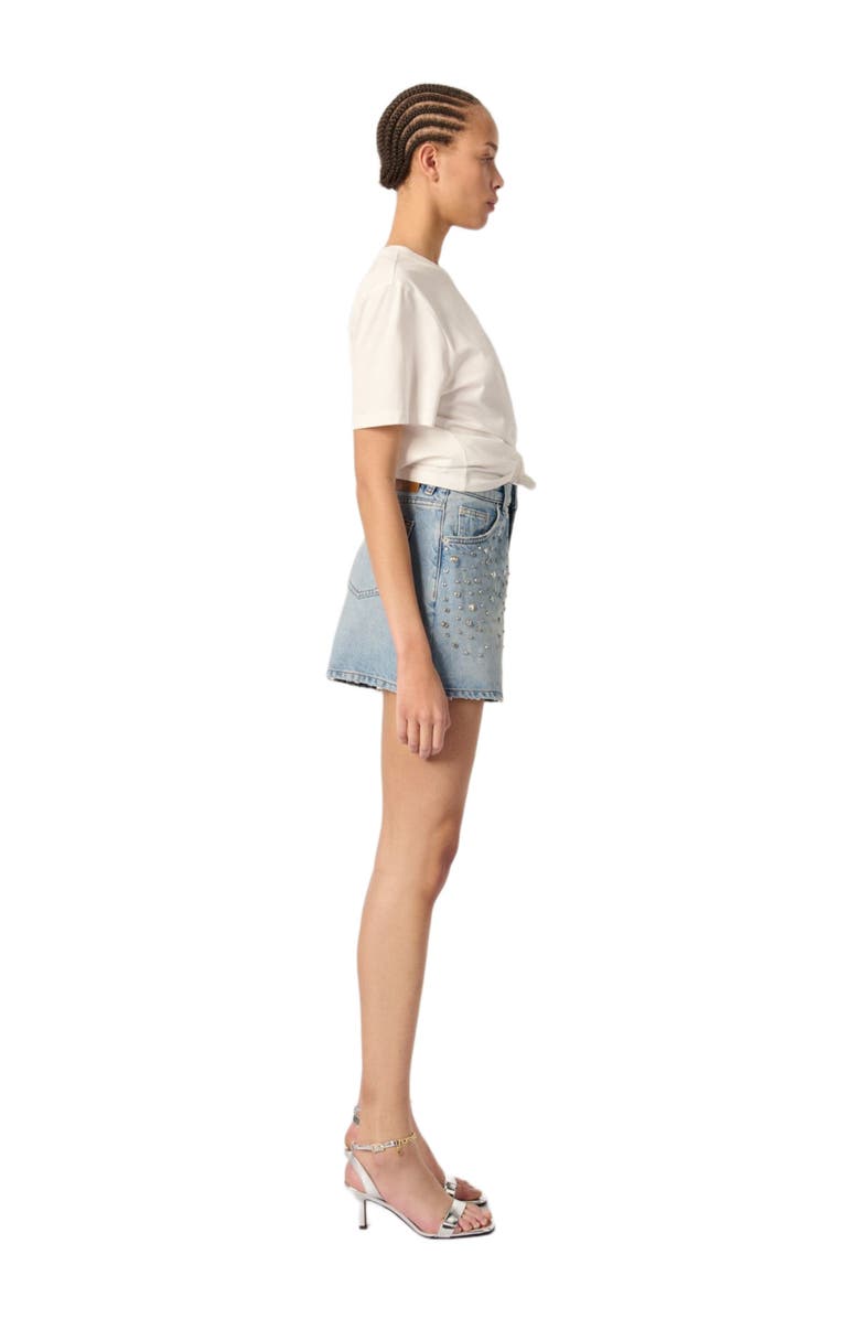 maje Studded denim shorts, Alternate, color, 