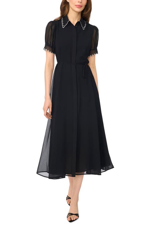 Scalloped Contrast Stitch Shirtdress