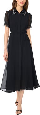 CeCe Scalloped Contrast Stitch Shirtdress
