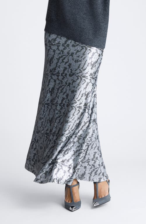 Kenneth Cole Metallic Bias Cut Maxi Skirt In Silver Multi