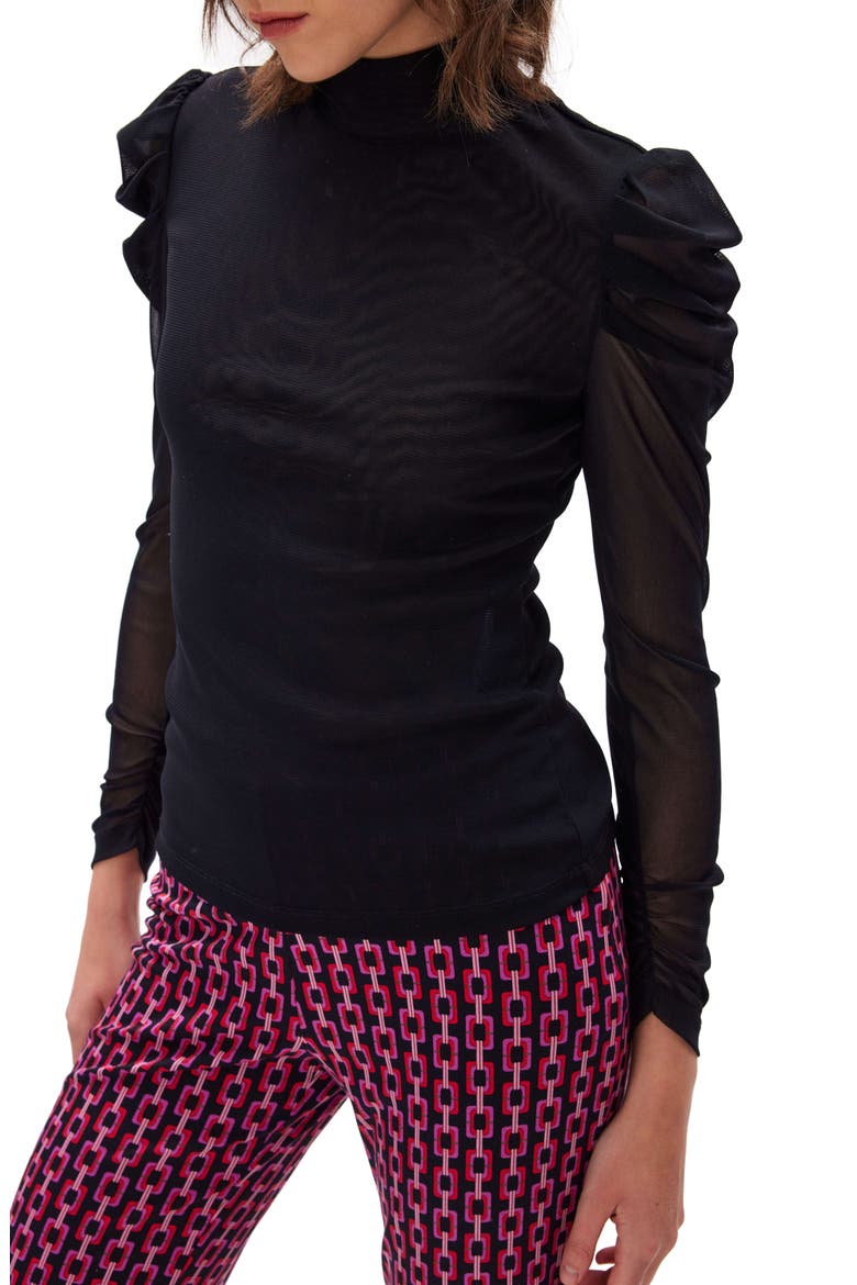 Remy Mesh Puff Sleeve Blouse, Alternate, color, BLACK
