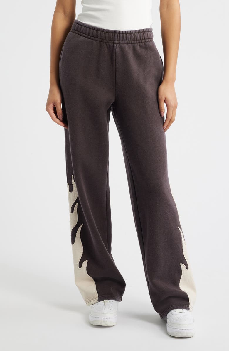PacSun Flame Appliqué Sweatpants, Main, color, Brown