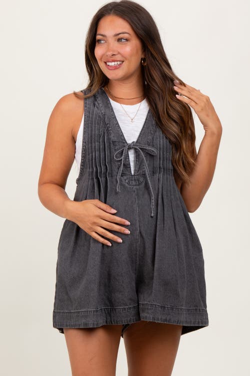 Pinkblush Deep V-neck Pleated Front Tie Sleeveless Romper In Gray