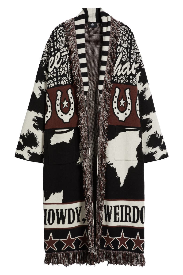 Howdy Cowboy Jacquard Longline Cardigan, Alternate, color, BLACK