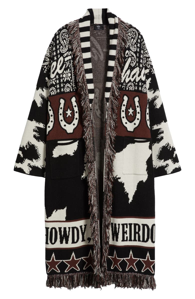 Dressed in Lala Howdy Cowboy Jacquard Longline Cardigan, Alternate, color, Black