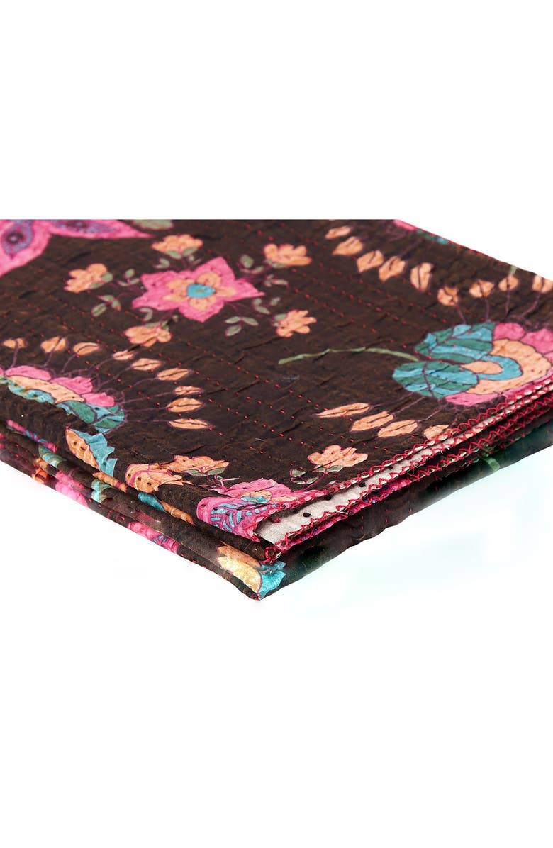 TAJ HOTEL Vintage Cotton Kantha Throw Blanket, Alternate, color, Black Pink