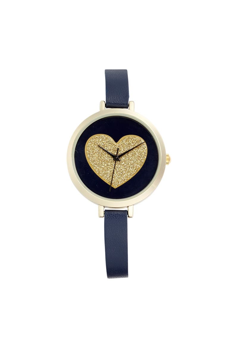 Glitter Heart Double Wrap Watch, 24mm, Main, color, BLACK