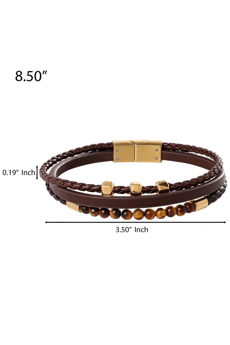 Stainless Steel (316L) Triple Row Cord Bracelet, Alternate, color, Brown, Gold