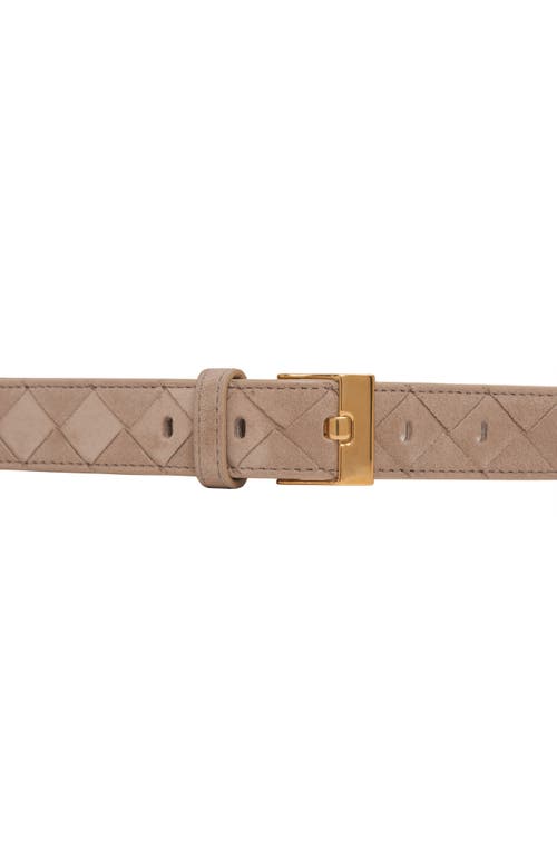 Bottega Veneta Mastice Buckle Intrecciato Suede Belt In Brown
