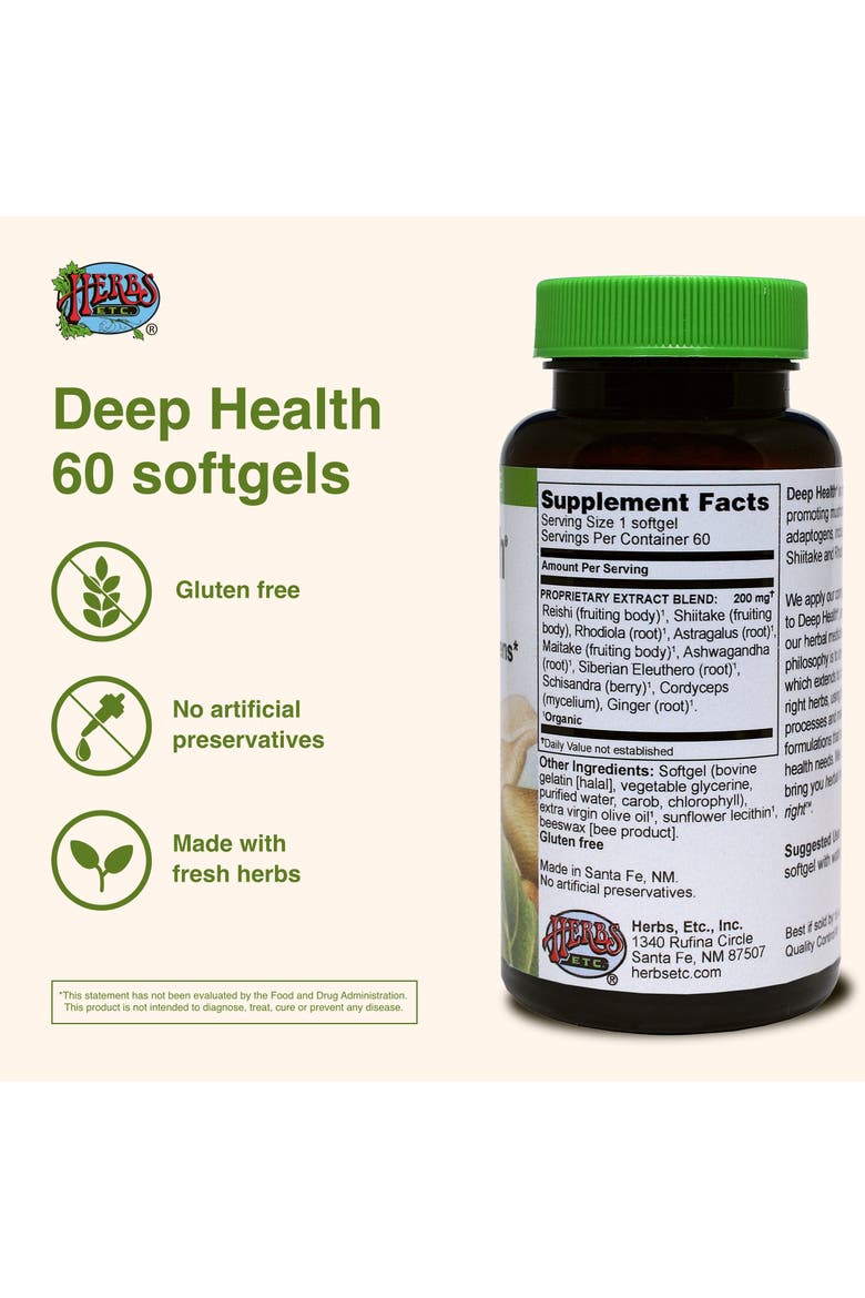 Deep Health - Daily Use Adaptogen Supplement - Aids Immune Health & Energy - with Reishi Mushroom - 60 Softgels, Alternate, color, No Color