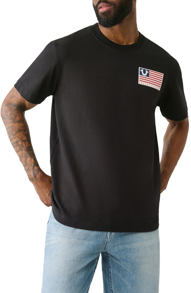 True Religion Standard Fit Flag Graphic T-Shirt, Main, color, Black