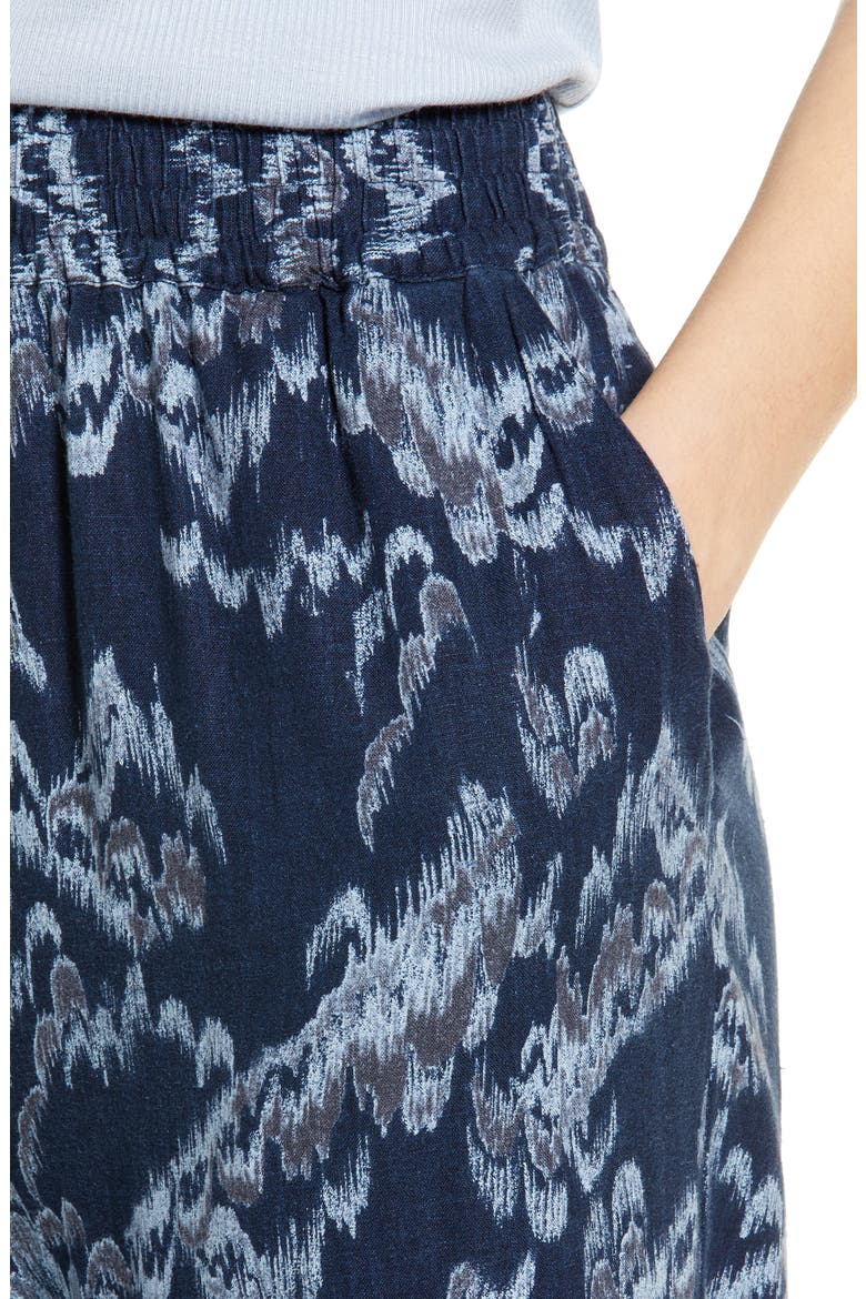 Linen Blend Wide Leg Pants, Alternate, color, NAVY CLOUD CAMOUFLAGE
