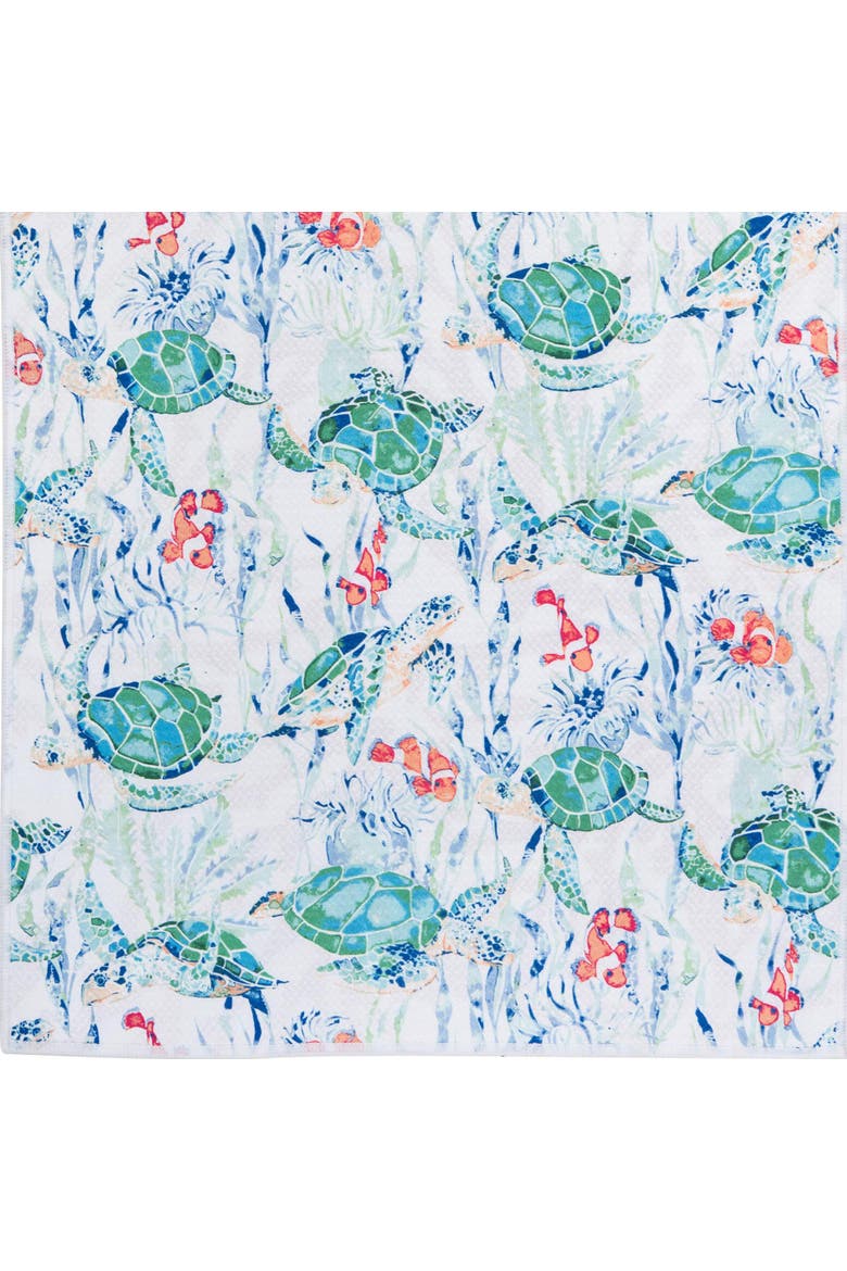 Sea Turtle Cove Christmas Coastal 100% Cotton Dishtowel, Alternate, color, Blue
