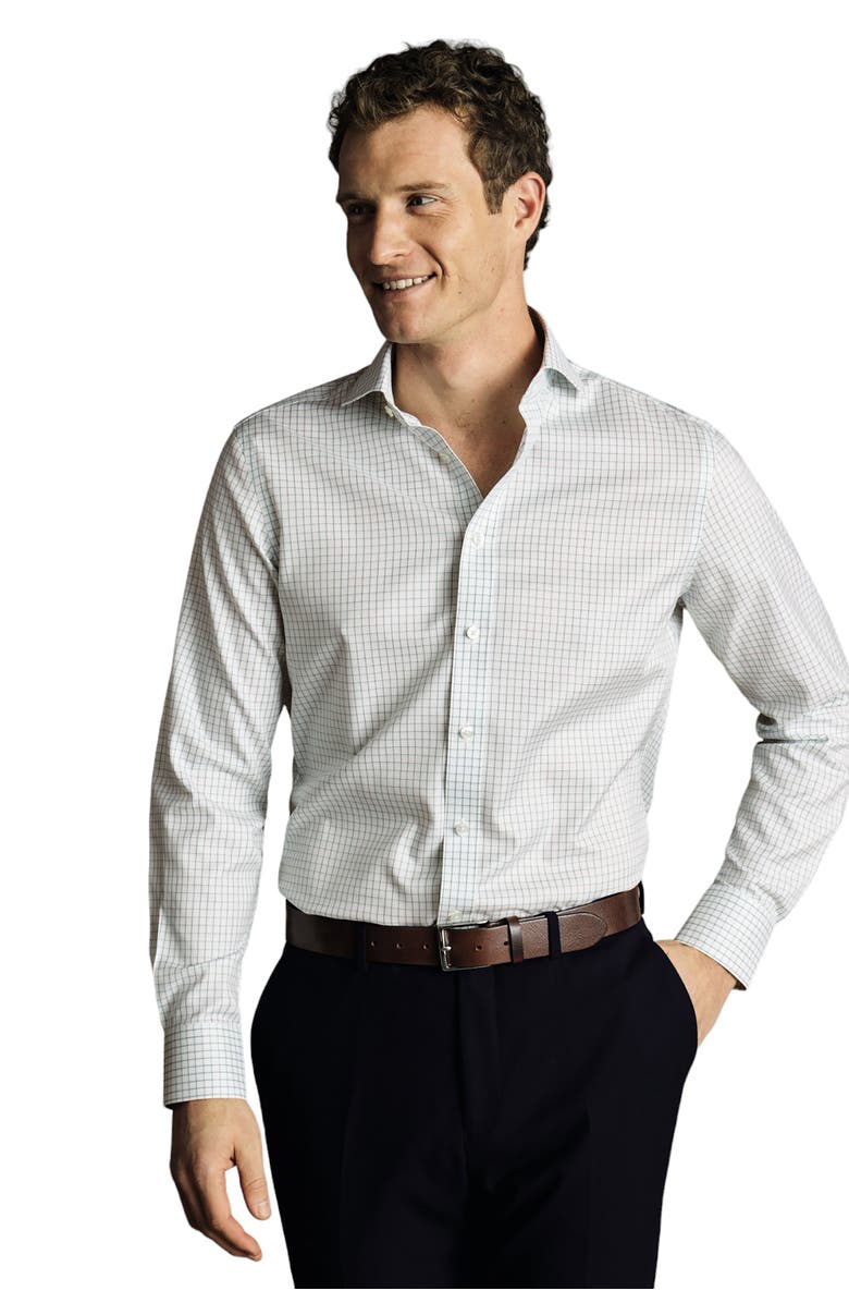 Charles Tyrwhitt Check Non-Iron Twill Cutaway Slim Fit Shirt Single Cuff, Main, color, Atlantic Green