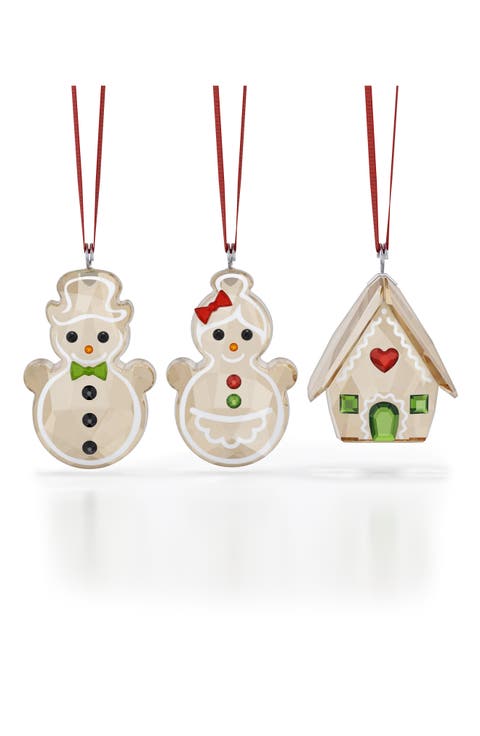 Holiday Cheers Set of 3 Crystal Gingerbread Ornaments