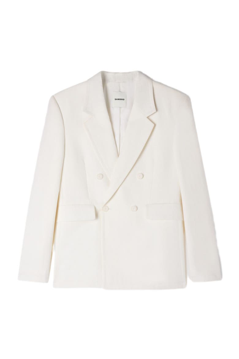 Double-breasted linen suit jacket, Alternate, color, White