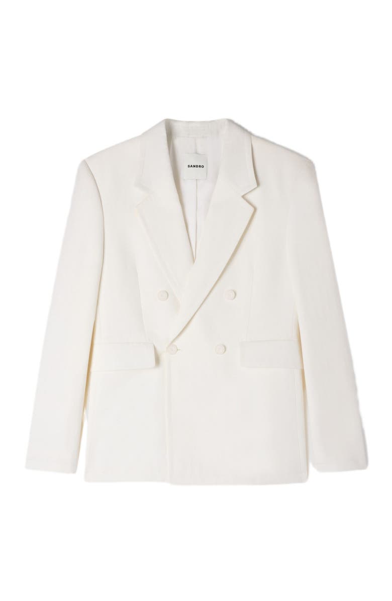 SANDRO Double-breasted linen suit jacket, Alternate, color, White