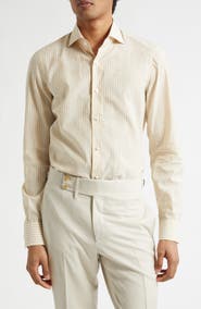 ISAIA Stripe Cotton & Linen Button-Up Shirt