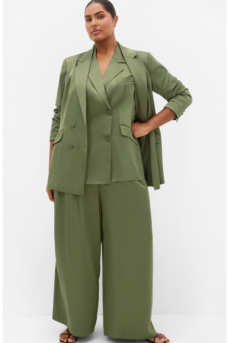 Rylie Satin Double Breasted Blazer, Alternate, color, OLIVE