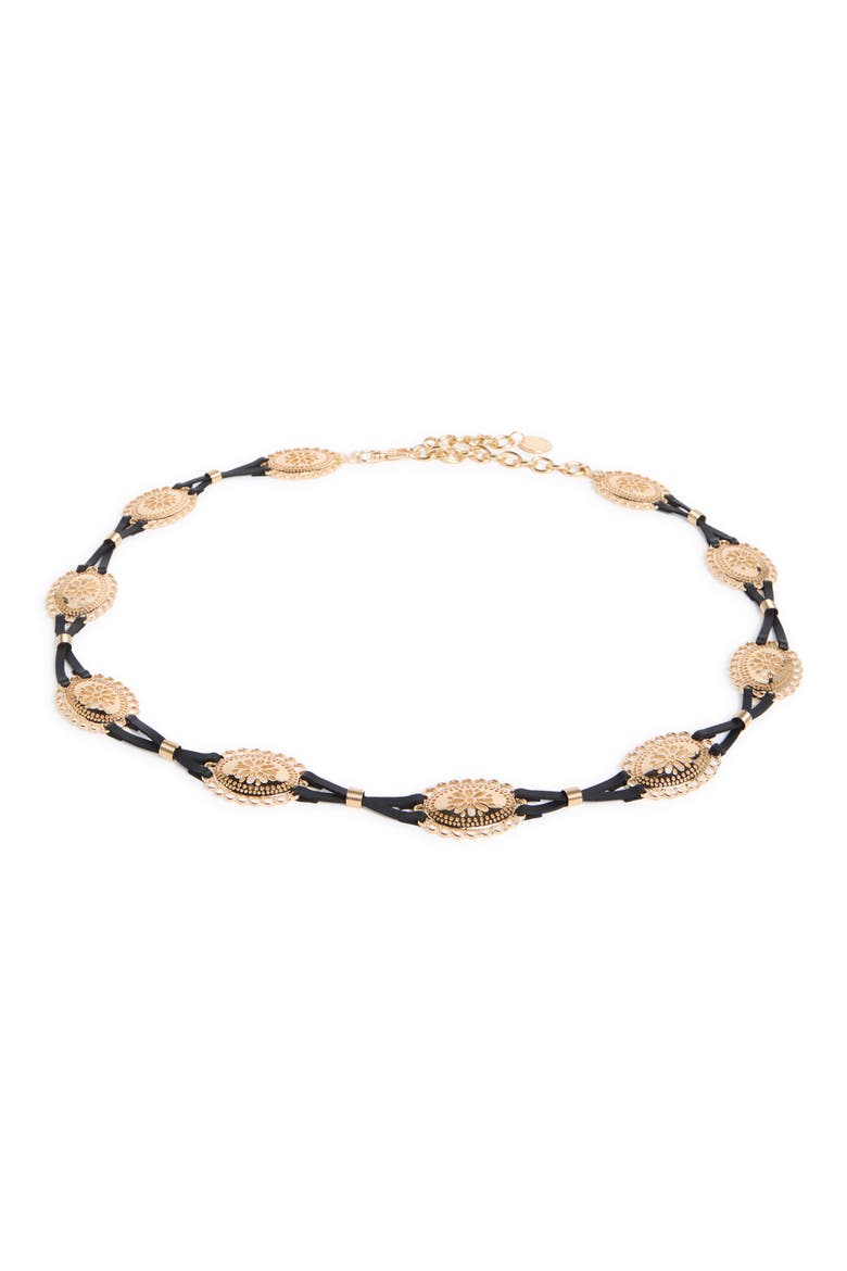 Leather Strand Western Concho Belt, Main, color, BLACK GOLD