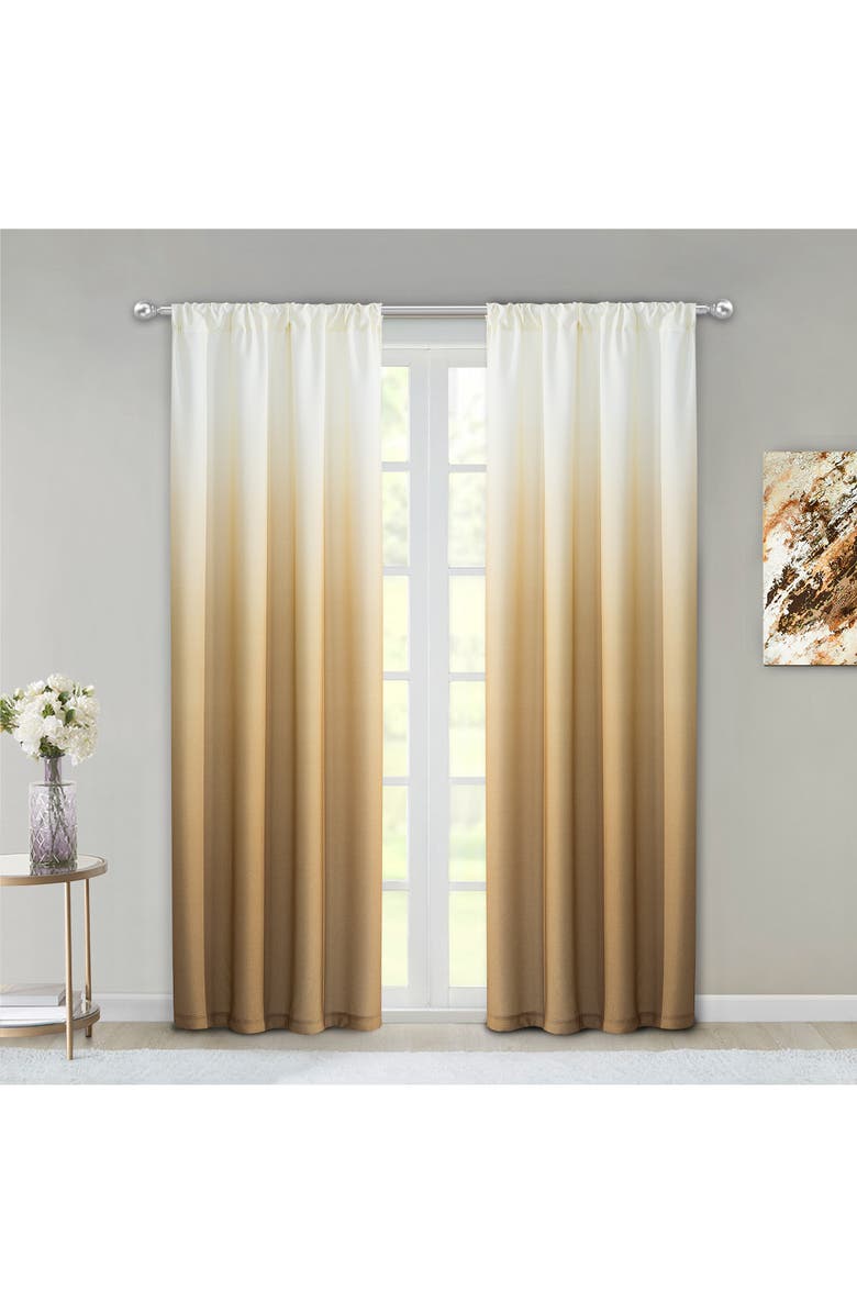 DAINTY HOME Shades Set of 2 Ombré Panel Curtains, Main, color, Gold