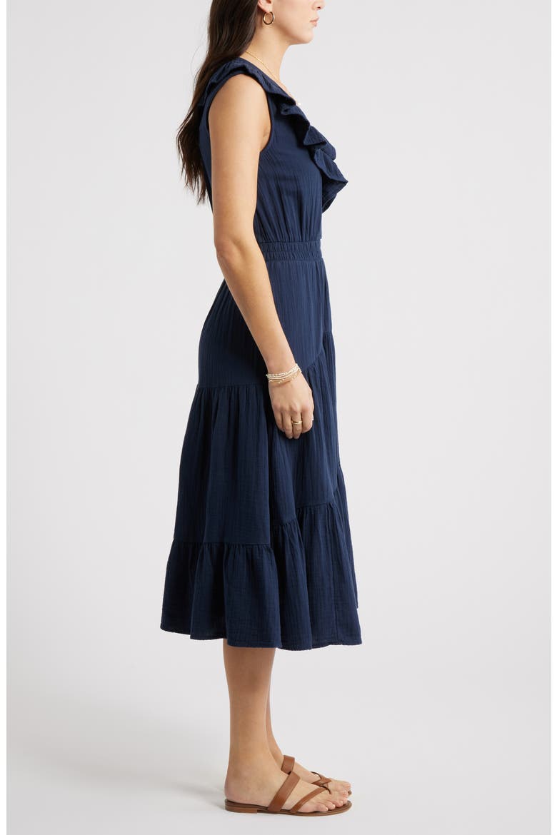 Ruffle Sleeveless Tiered Cotton Midi Dress, Alternate, color, NAVY STILL