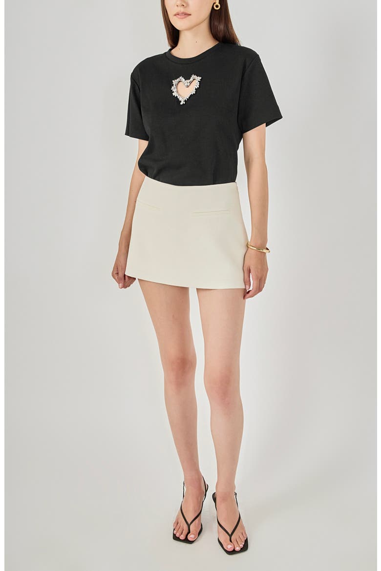 Rhinestone Trim Heart Cutout Relaxed Fit T-Shirt, Alternate, color, BLACK