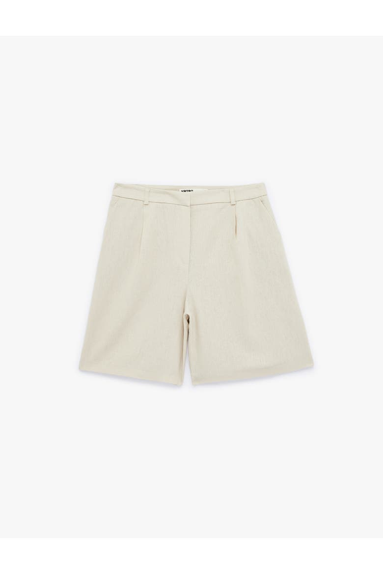 Linen Blend Pleated Mid-Rise Tailored Shorts with Belt, Alternate, color, BEIGE