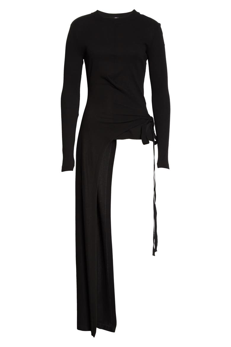 Split Apron Cotton Rib T-Shirt, Alternate, color, BLACK