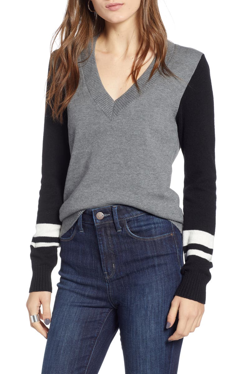 Treasure & Bond Stripe V-Neck Sweater, Main, color, 