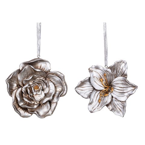 Silver Flower Resin Ornament A/2