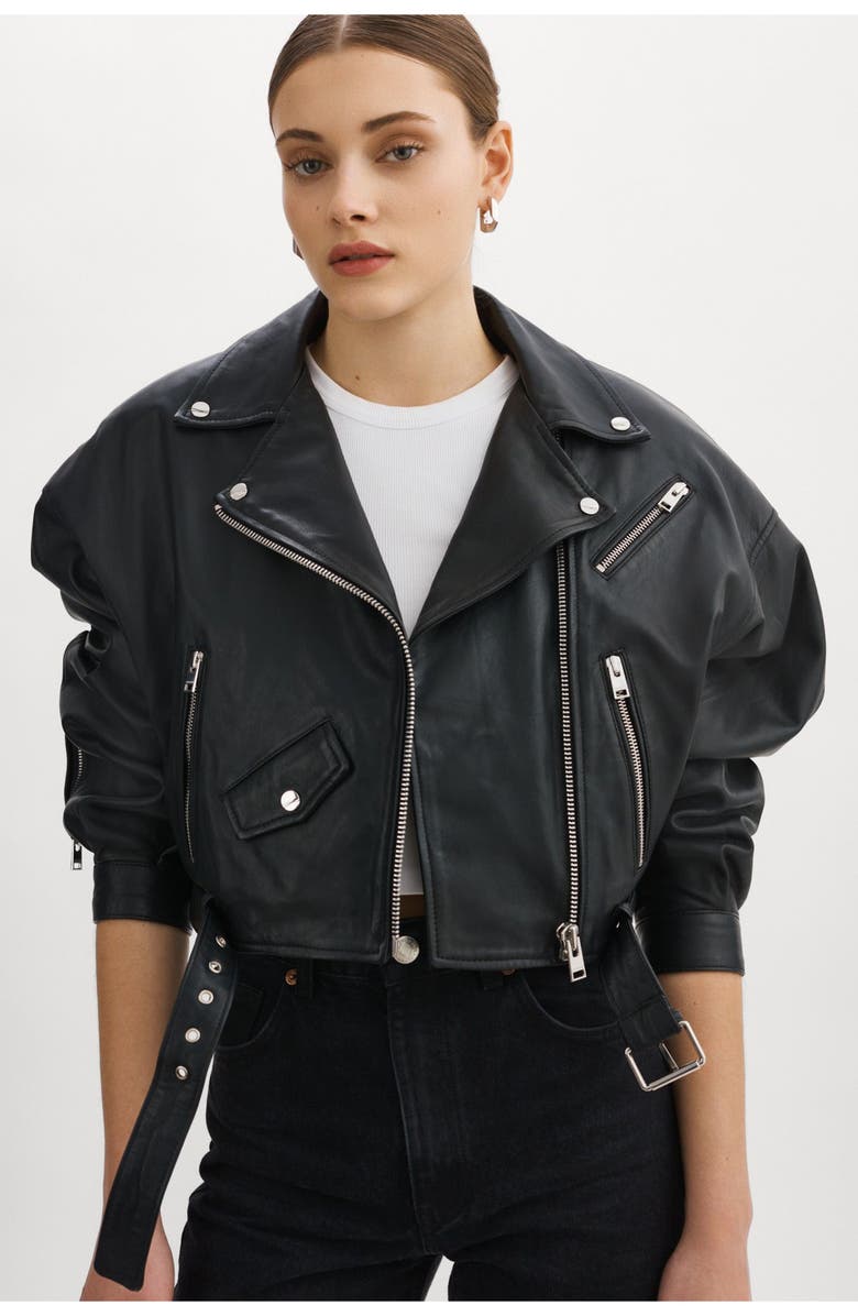 LAMARQUE DYLAN | 80's Leather Biker Jacket, Alternate, color, Black