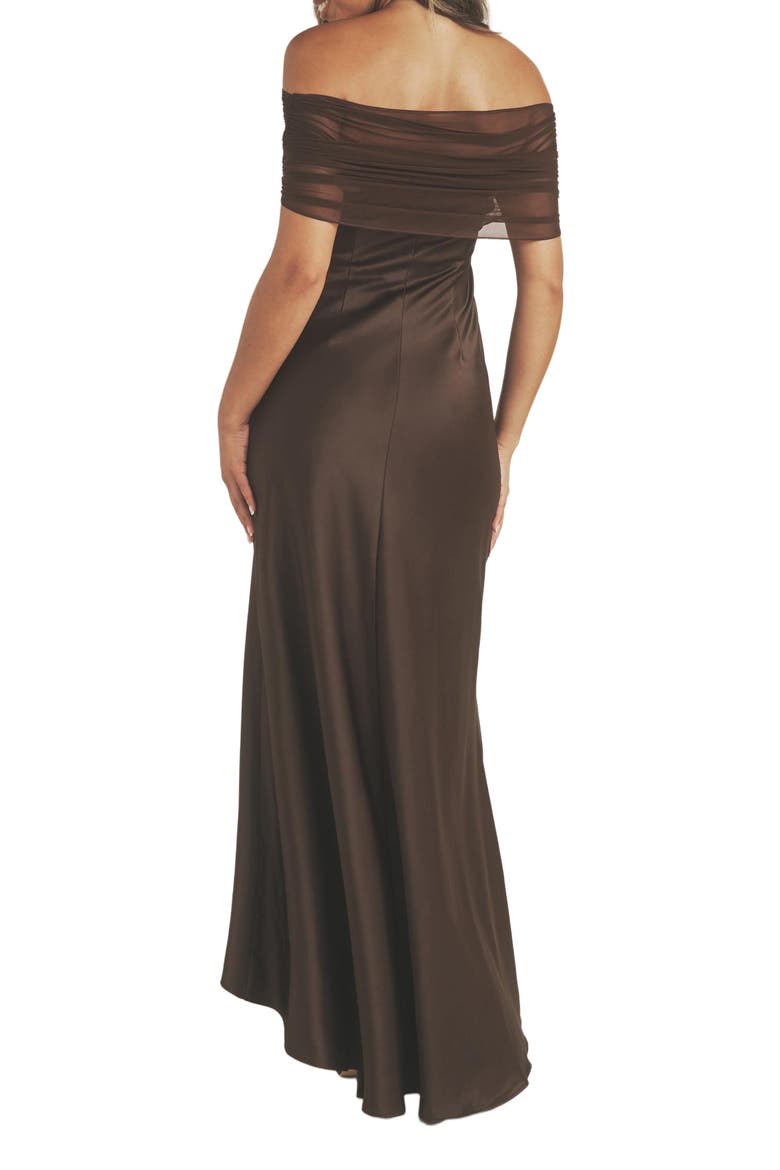 Bardot Detail Satin Midaxi Dress, Alternate, color, Mocha