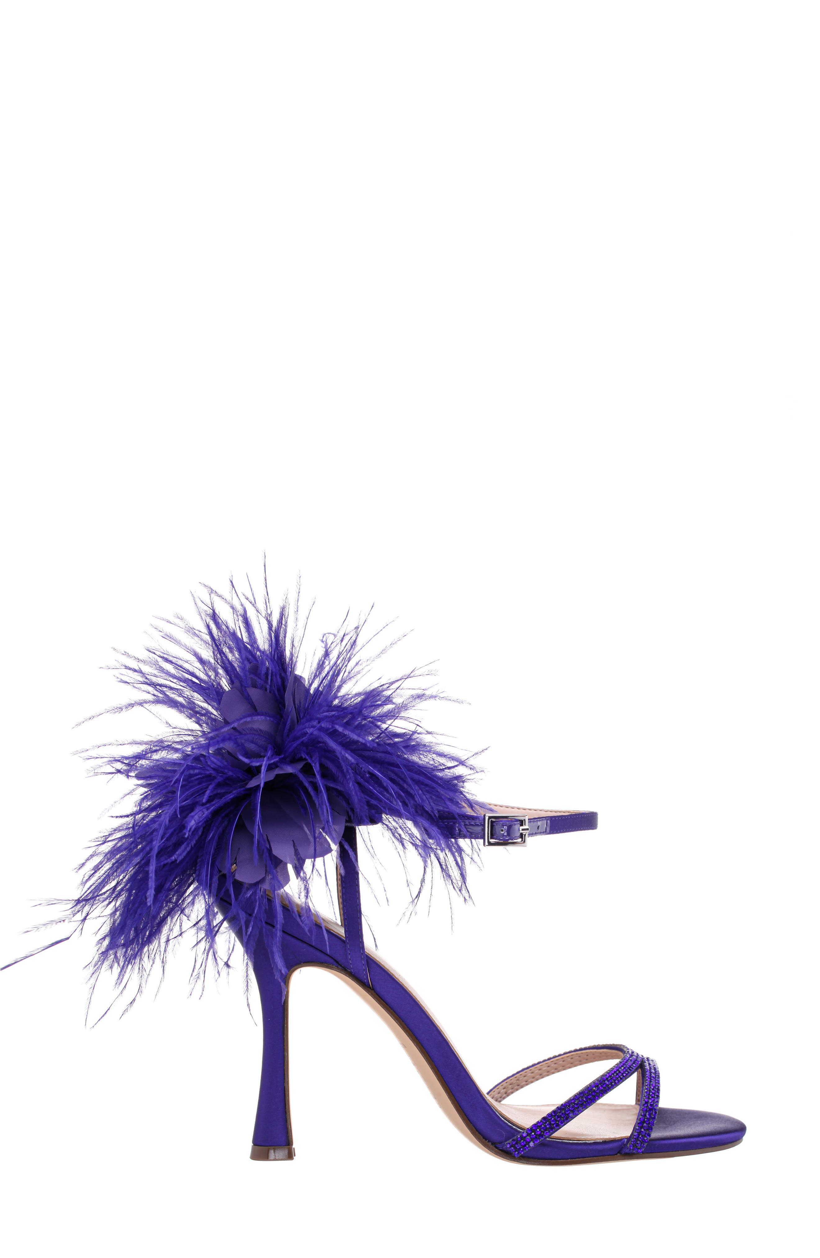 Nina Demi Faux Feather Ankle Strap Sandal, Alternate, color, Plum